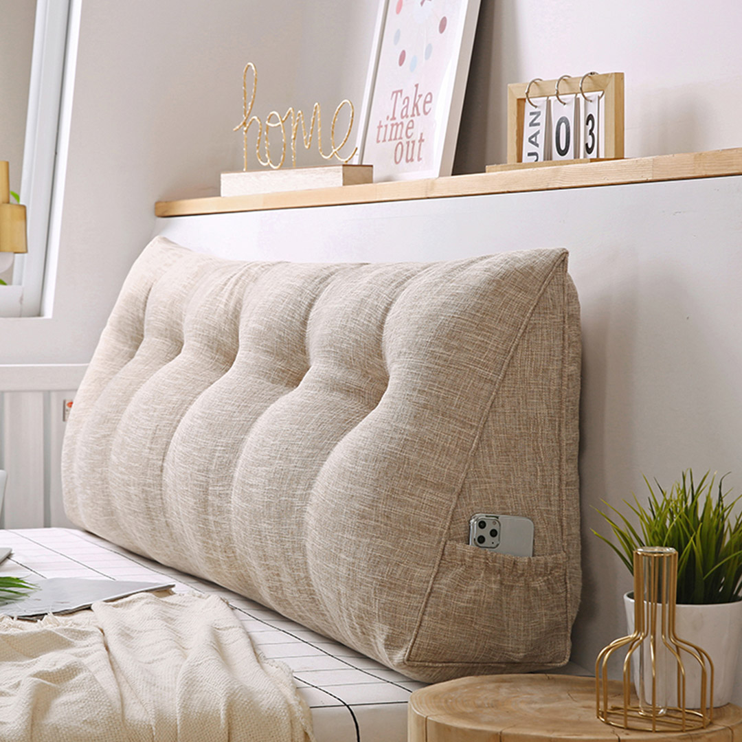 Start2Finish SOGA 180cm beige triangular wedge bed pillow headboard and backrest for home decor and bedside comfort.