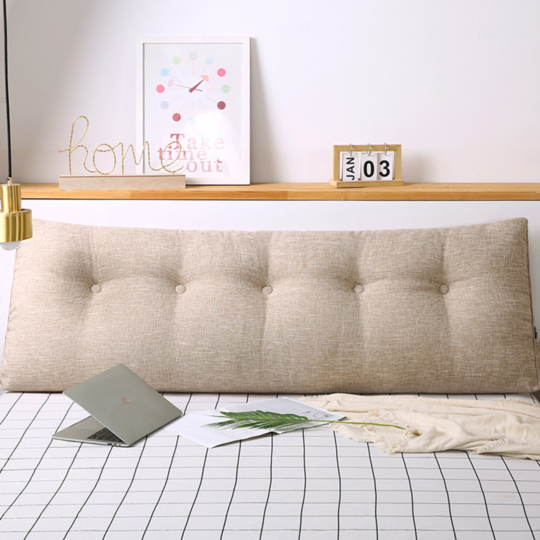 Beige SOGA triangular wedge bed pillow headboard by Start2Finish, used as a backrest or decorative cushion in a bedroom setting.