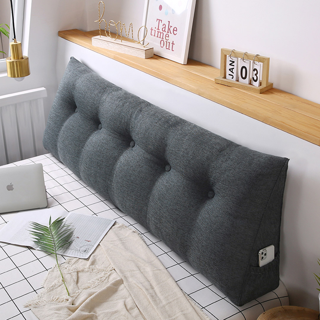 Dark grey SOGA triangular wedge bed pillow headboard by Start2Finish, showing a cozy backrest cushion for bed or home decor.