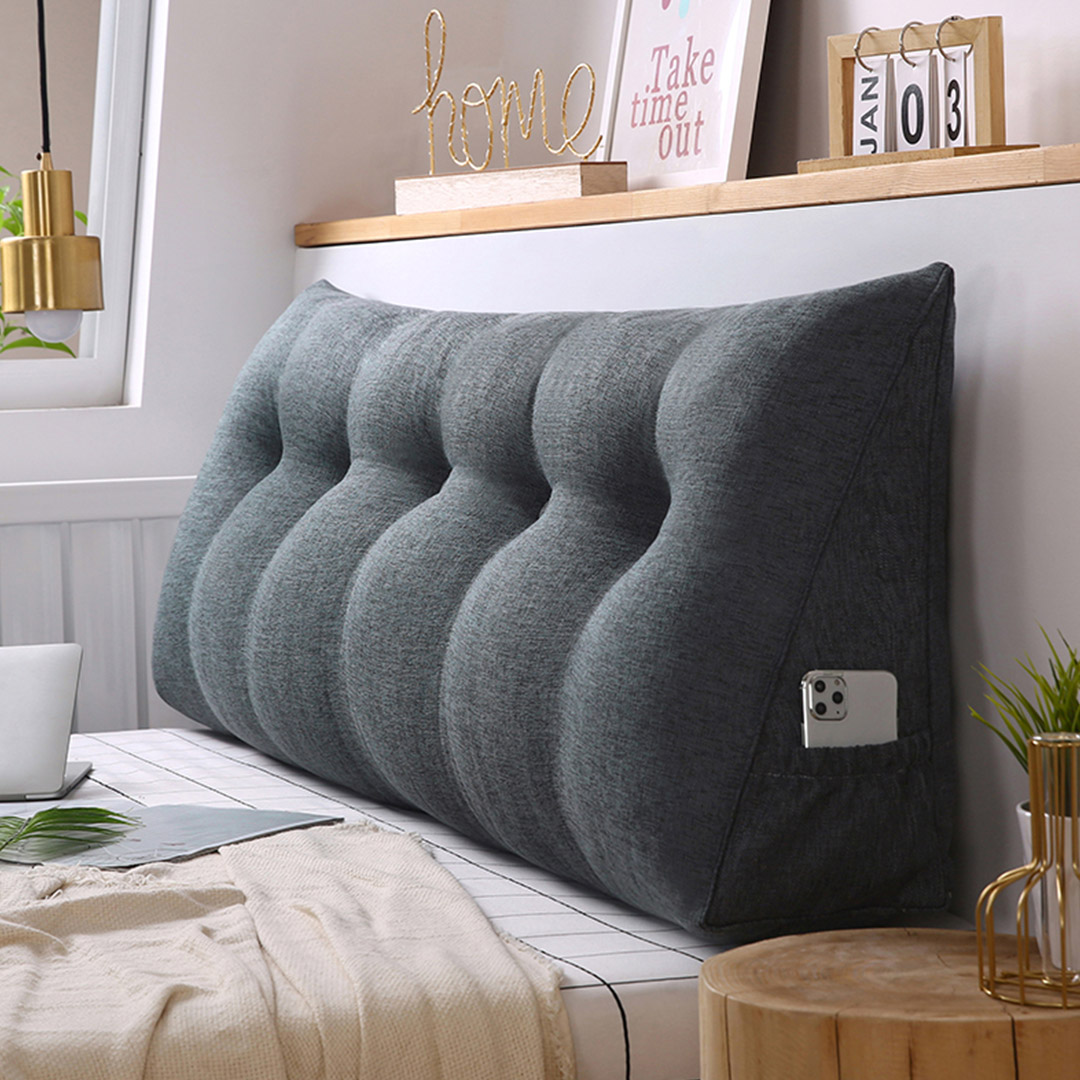 Dark grey SOGA triangular wedge bed pillow headboard by Start2Finish, featuring a cushioned backrest for home decor and bedside comfort.
