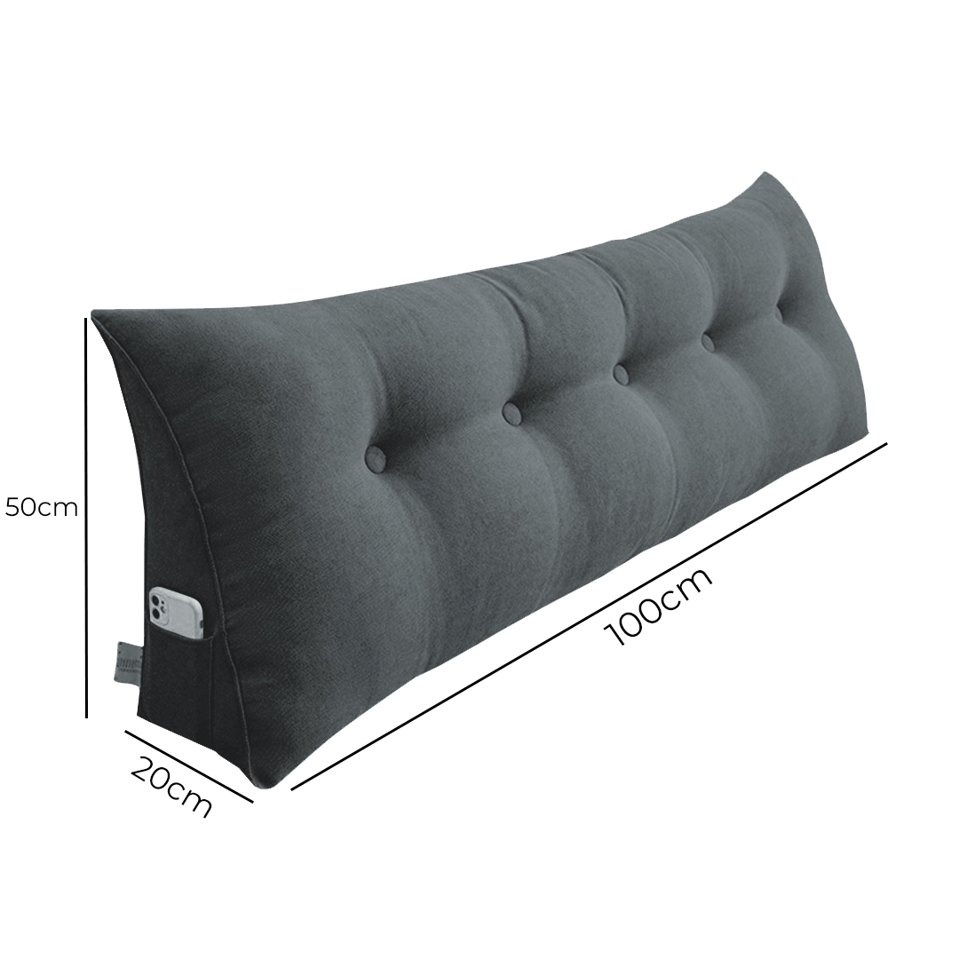 Dark grey triangular wedge bed pillow headboard from Start2Finish, used as a backrest or bedside cushion for home decor.