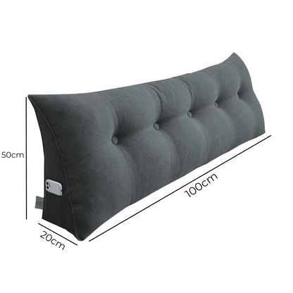 Dark grey triangular wedge bed pillow headboard from Start2Finish, used as a backrest or bedside cushion for home decor.