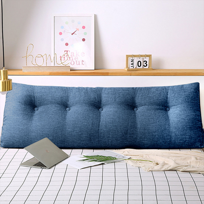 Blue SOGA 120cm triangular wedge bed pillow from Start2Finish, used as a headboard or backrest for bedding and home decor.