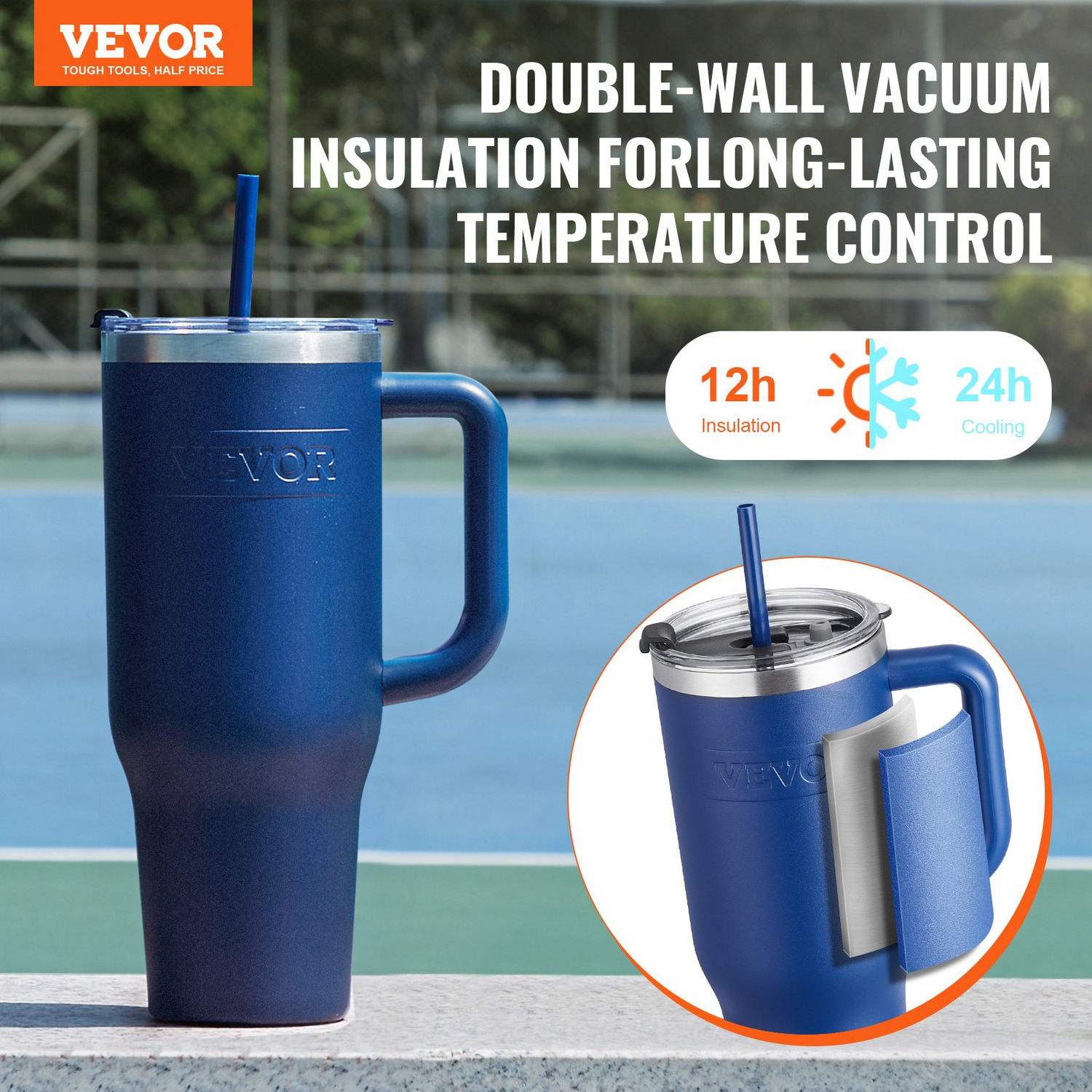 Start2Finish VEVOR 40 oz insulated stainless steel water bottle with lid, blue outdoor travel mug, double-walled, leakproof hydration flask