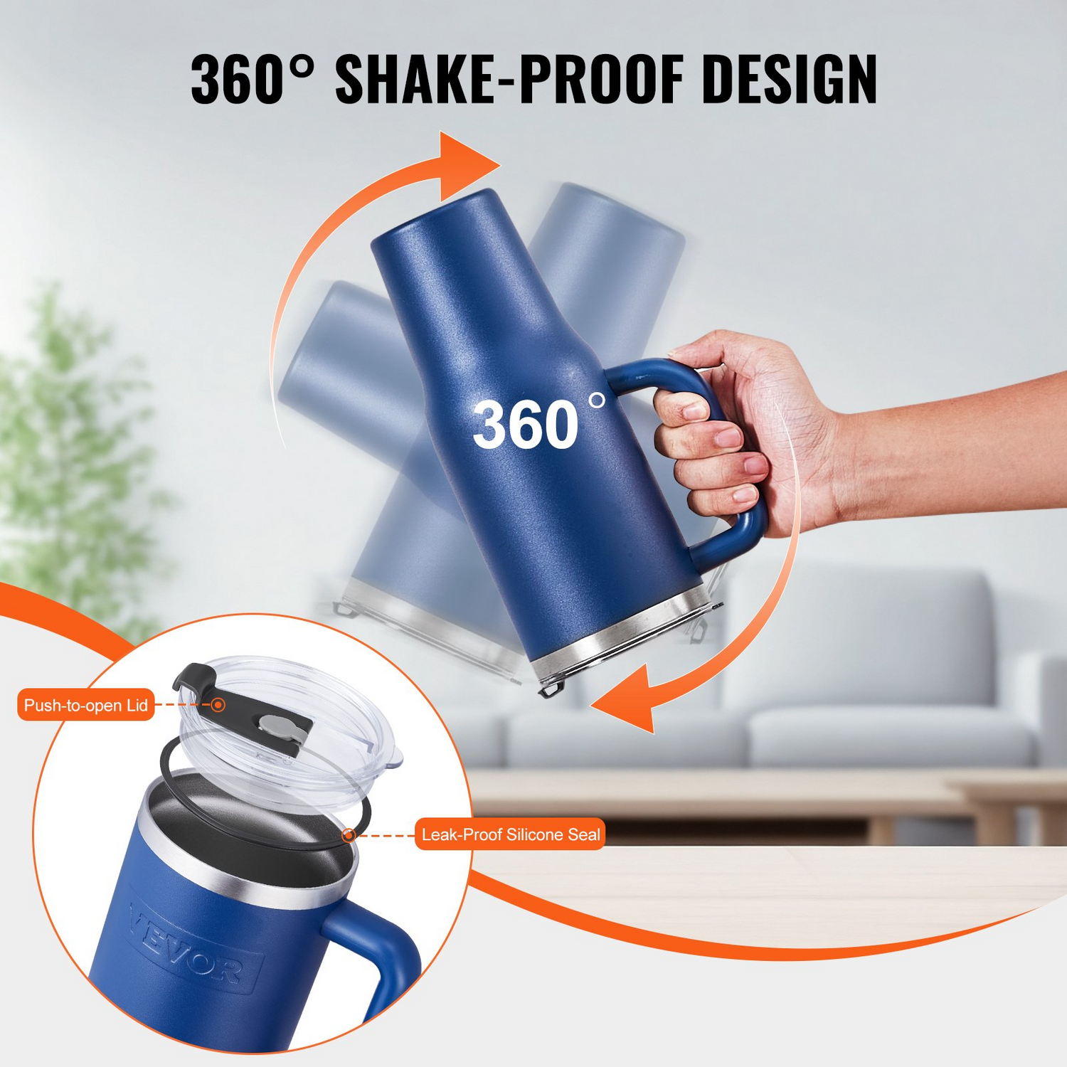 Start2Finish VEVOR 40 oz stainless steel insulated water bottle with lid, blue outdoor travel mug, double-walled, leakproof hydration flask