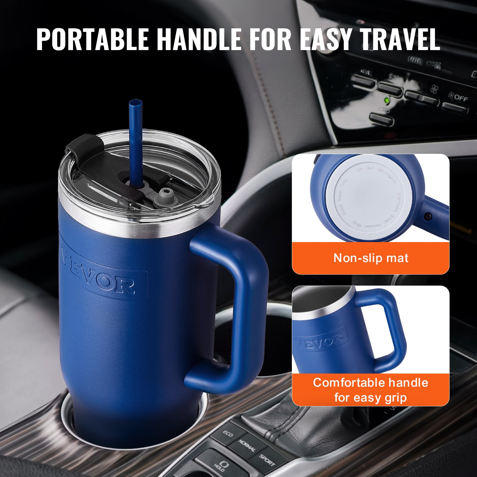 Start2Finish VEVOR 40 oz stainless steel insulated water bottle with lid, blue camping hydration flask, double-walled and leakproof.
