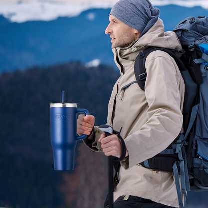 Start2Finish VEVOR 40 oz stainless steel insulated water bottle with lid, blue outdoor travel coffee mug and hydration flask