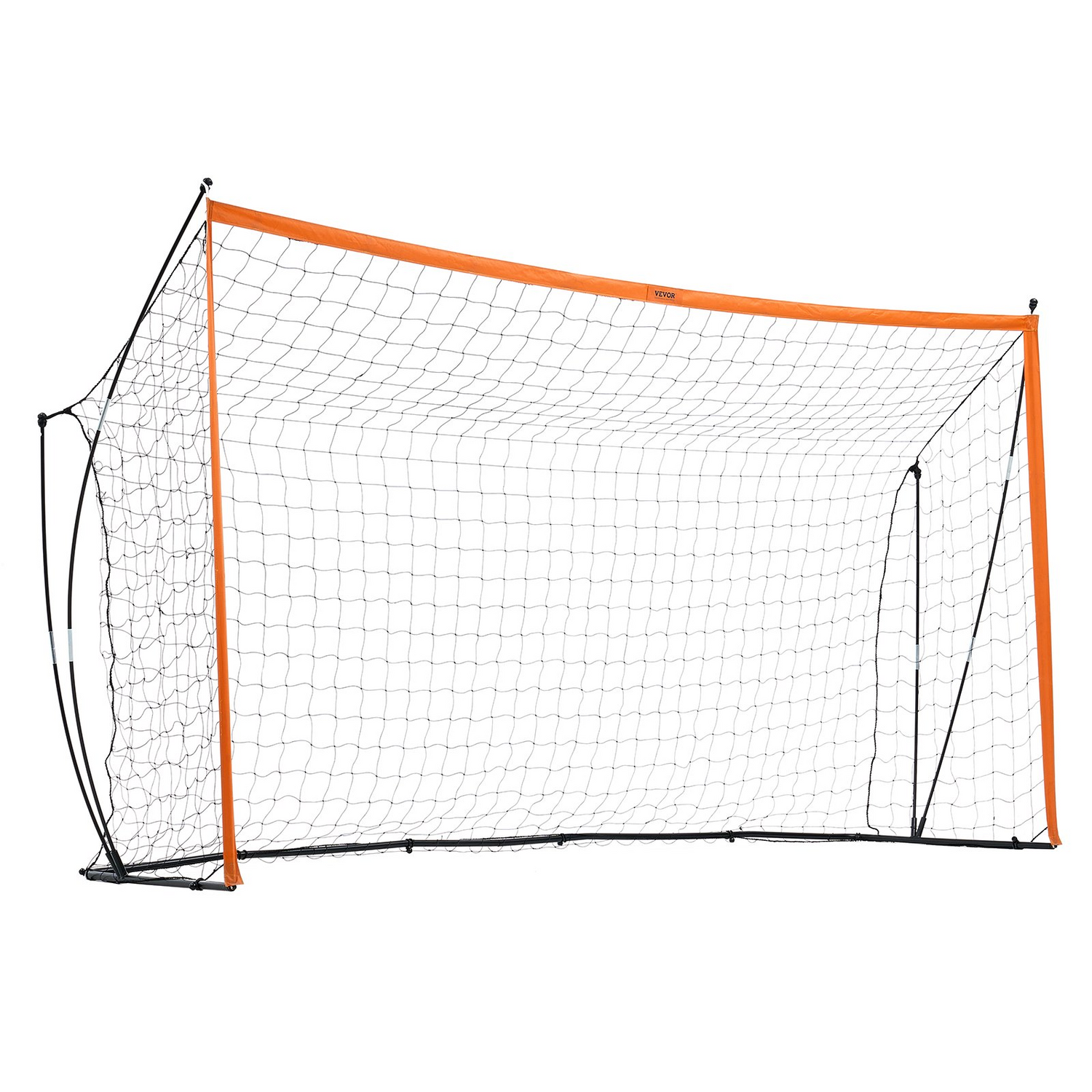 Start2Finish VEVOR portable soccer goal, 12x6 ft with steel fiberglass frame, orange outdoor practice net with carry bag, for adults and kids.