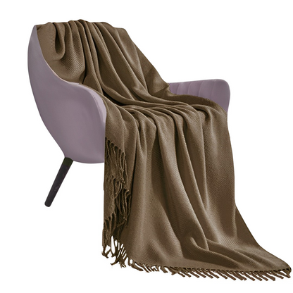 Start2Finish SOGA Coffee acrylic knitted throw blanket with fringed edges on a cozy sofa, perfect for home décor and warmth.