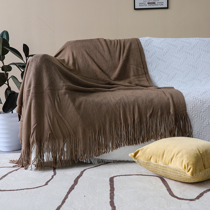 Start2Finish SOGA acrylic knitted throw blanket with fringed edges, cozy woven cover for couch or bed, warm home decor.