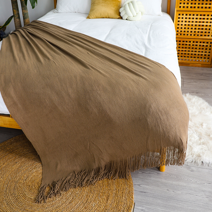 Start2Finish SOGA acrylic knitted throw blanket with fringed edges, cozy woven cover for couch or bed, warm home decor.