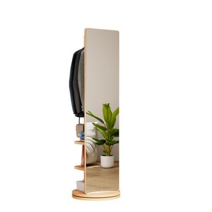 Start2Finish full-length mirror with coat rack, rubber wood frame, and 360° rotation, ideal for bedroom or entryway decor.
