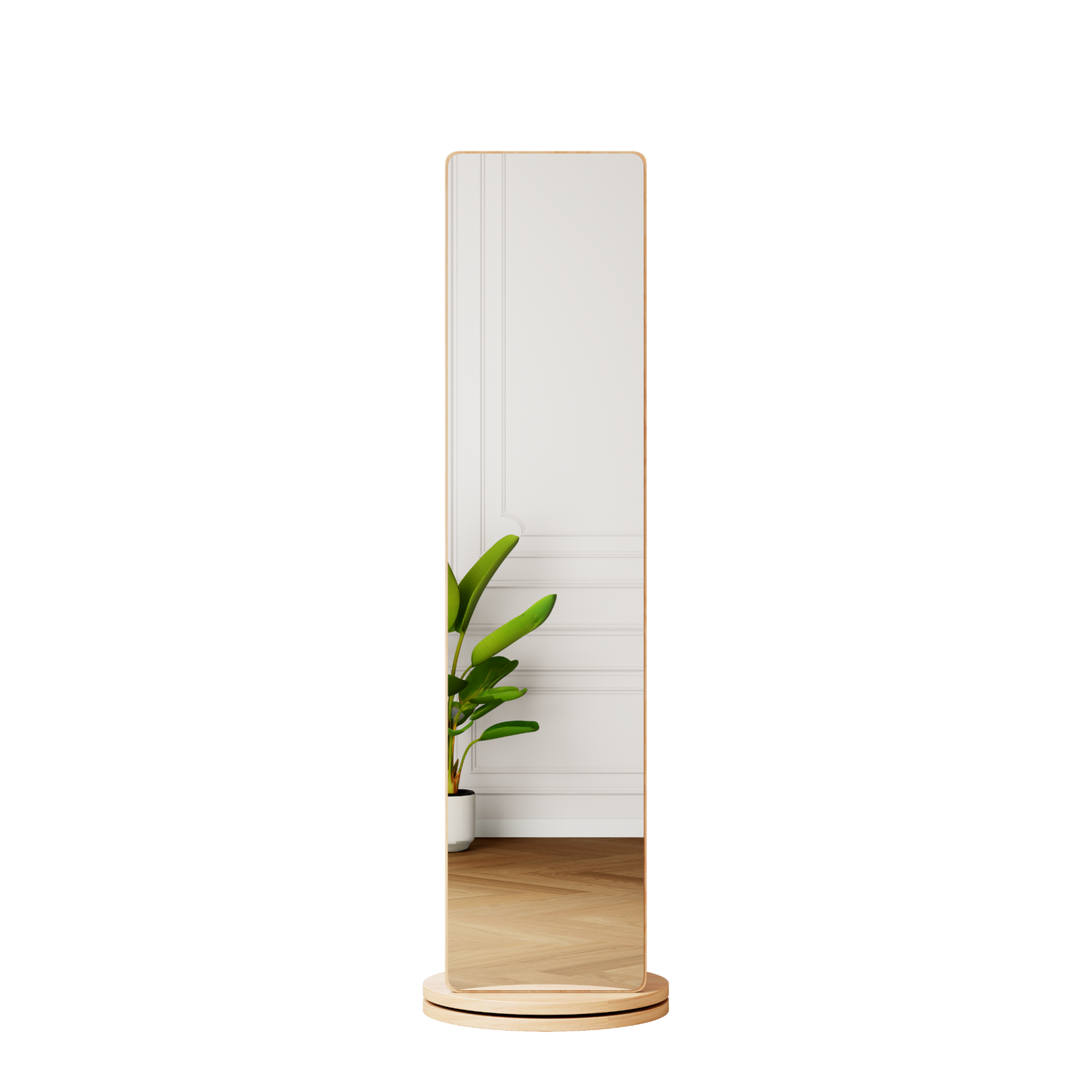 Start2Finish full-length rotating mirror with coat rack, rubber wood frame, and storage, ideal for bedrooms and entryways.