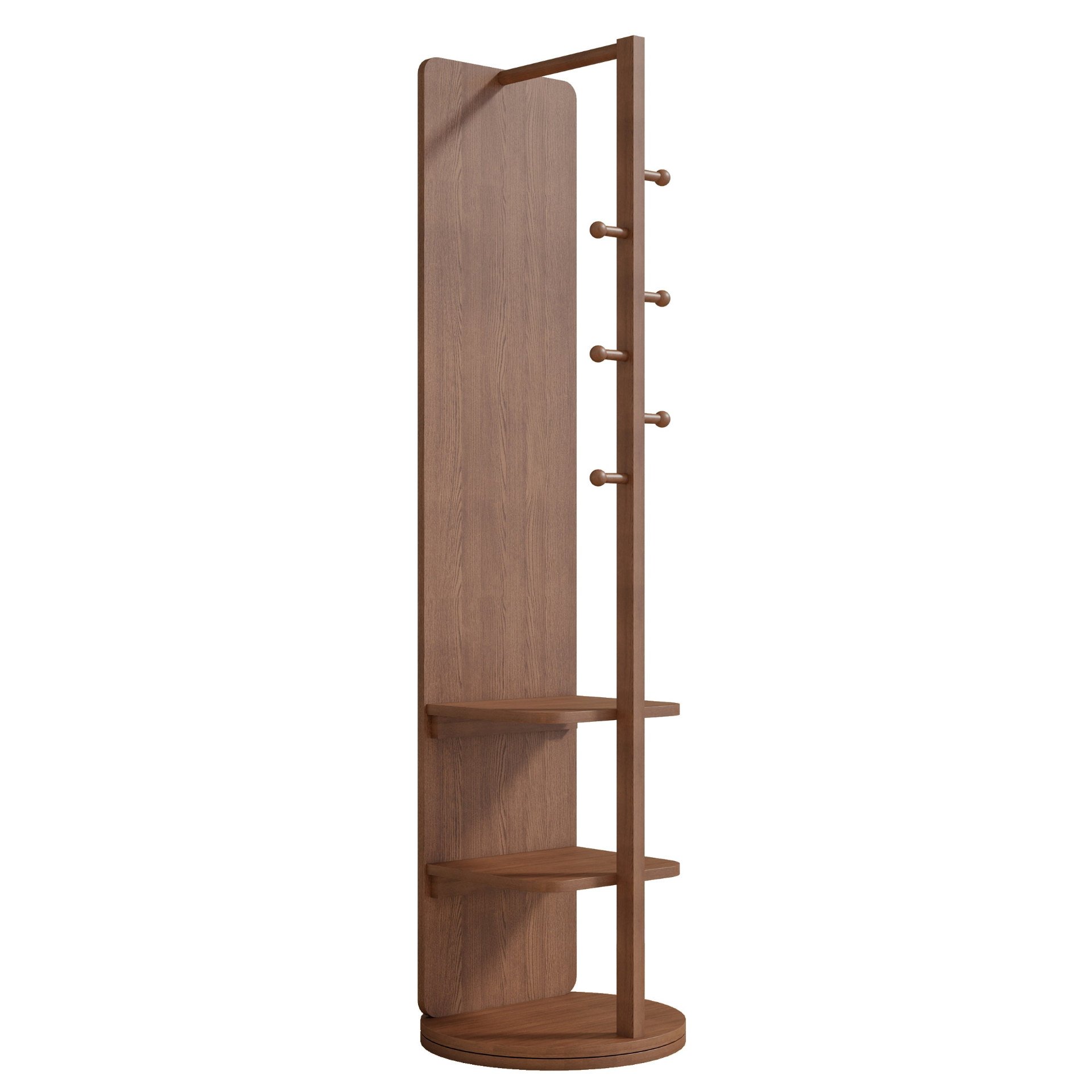 Start2Finish rotating full-length mirror with coat rack, rubber wood frame, natural finish, and 360° rotation for bedroom or entryway.