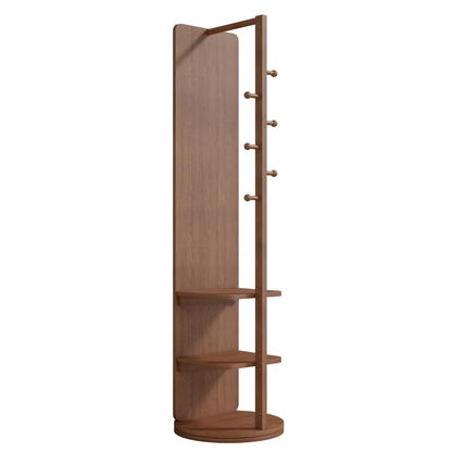 Start2Finish rotating full-length mirror with coat rack, rubber wood frame, natural finish, and 360° rotation for bedroom or entryway.
