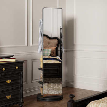 Start2Finish rotating full-length mirror with coat rack, natural rubber wood, 360° rotation, ideal for bedroom, entryway, dressing area