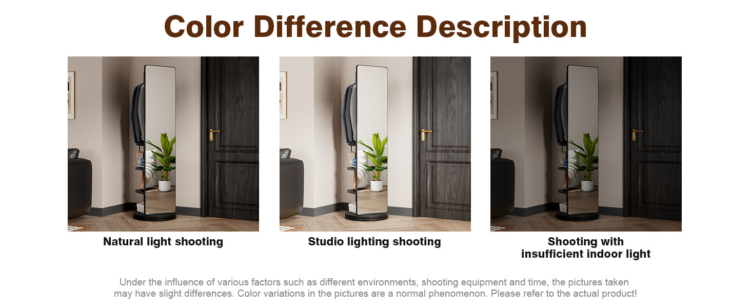 Full-length rubber wood mirror with coat rack, natural wood finish, and 360° rotation for bedroom or entryway storage.