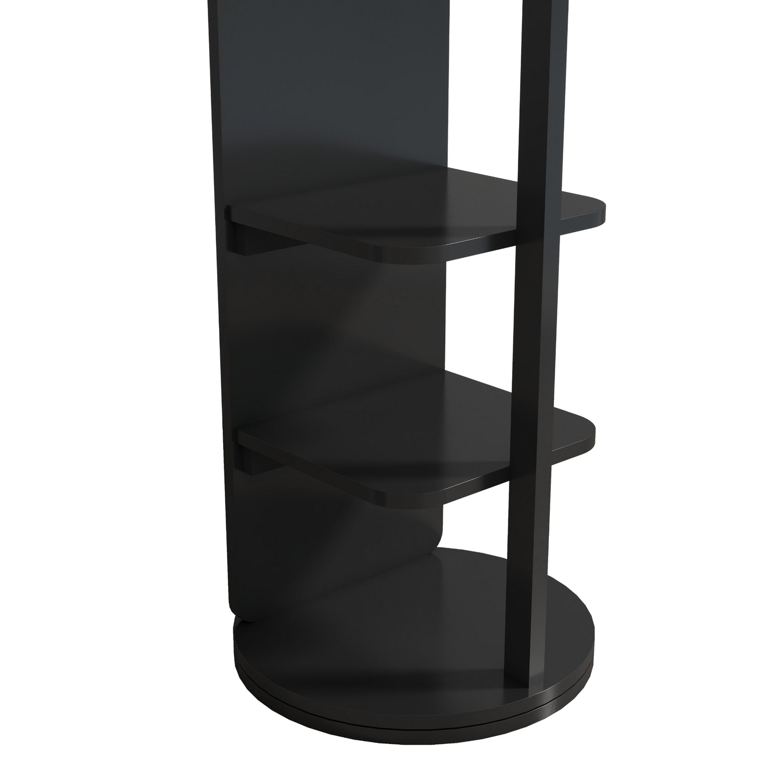 Full-length rubber wood mirror with 360° rotation, coat rack, and storage for bedroom or entryway by Start2Finish.