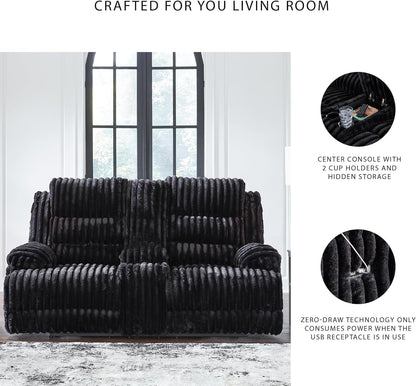Black Contemporary Reclining Loveseat With USB Charging