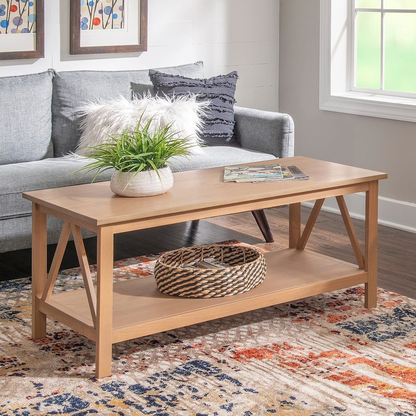 Start2Finish Titian Driftwood coffee table with a rustic wooden surface and sturdy legs, perfect for living room decor.
