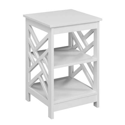 White Titan End Table with Shelves by Start2Finish, showcasing a modern furniture piece with multiple storage shelves.