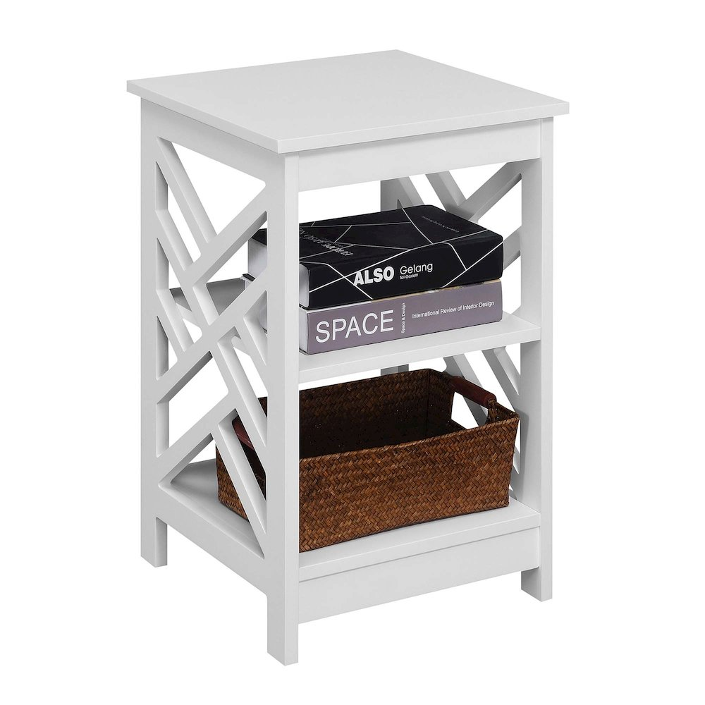 Start2Finish Titan end table with shelves, white furniture piece featuring a modern design and open storage space.