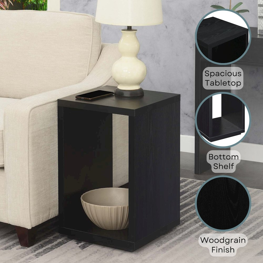 Black Northfield Admiral end table with shelf, modern furniture piece featuring a sleek design and sturdy construction.