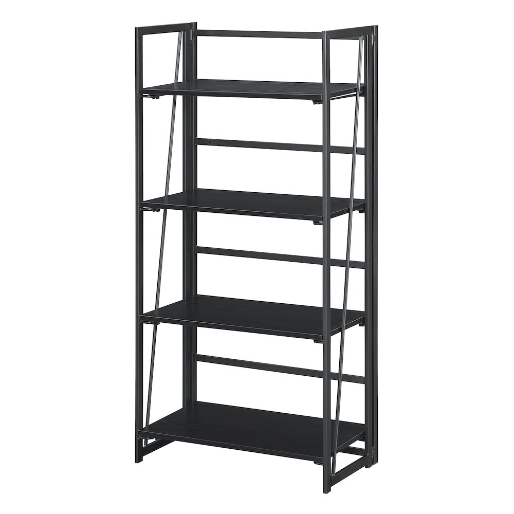 Start2Finish Xtra Folding 4 Tier Bookshelf in black, showing a compact, foldable furniture piece with four open shelves.