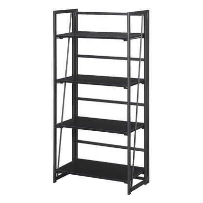 Start2Finish Xtra Folding 4 Tier Bookshelf in black, showing a compact, foldable furniture piece with four open shelves.