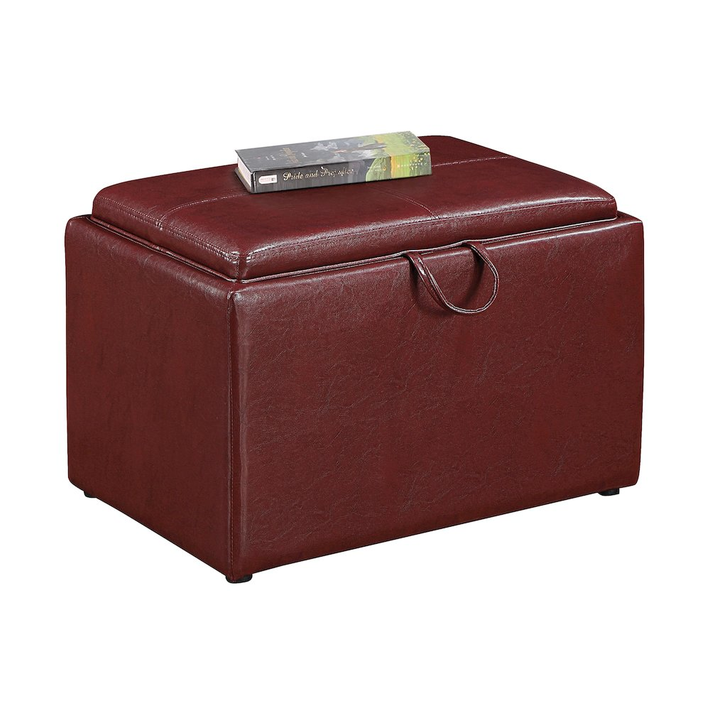 Start2Finish Designs4Comfort accent storage ottoman with reversible tray, beige fabric, and cushioned top for versatile furniture use.