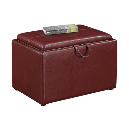 Start2Finish Designs4Comfort accent storage ottoman with reversible tray, beige fabric, and cushioned top for versatile furniture use.