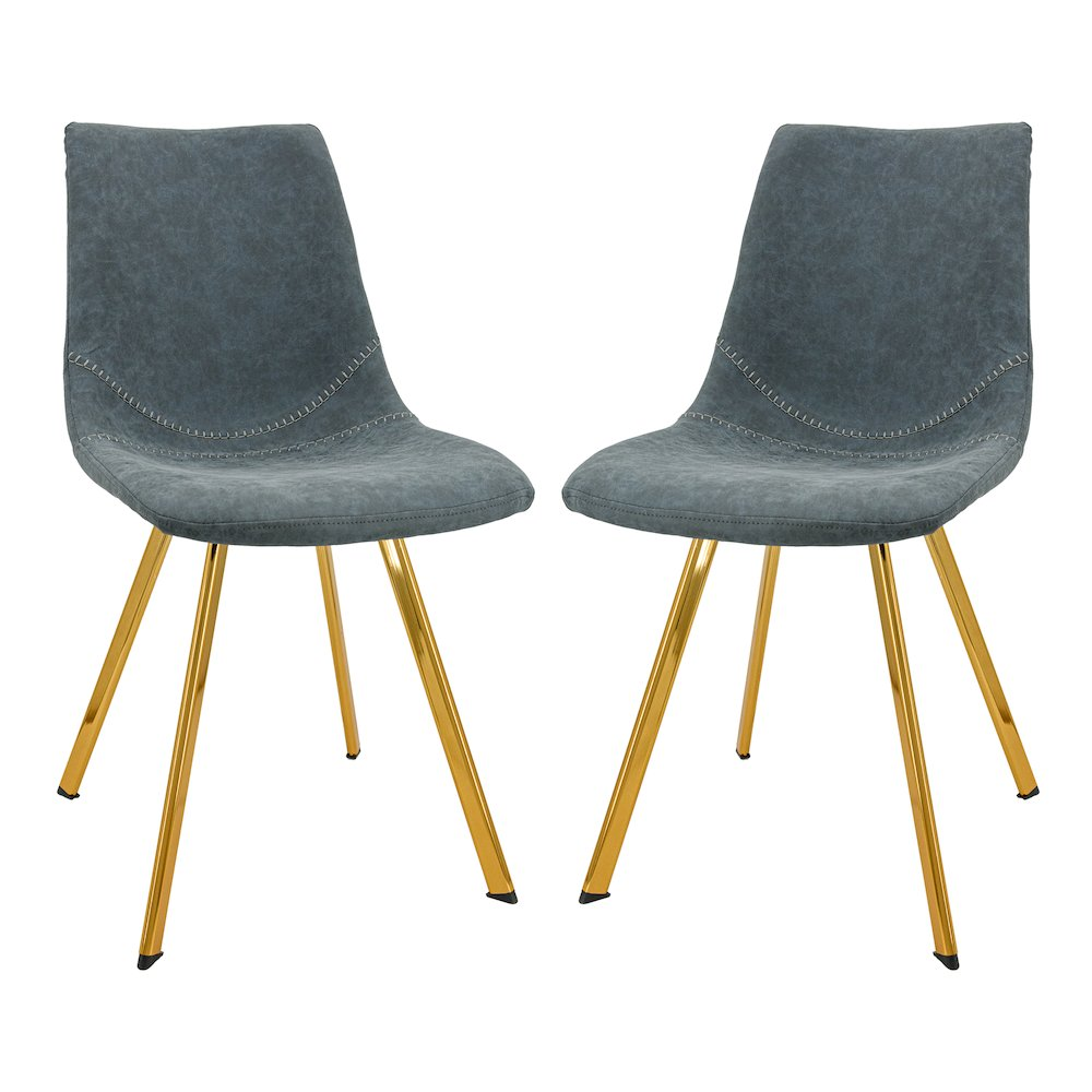 Set of two Markley Modern Leather Dining Chairs with gold metal legs, featuring sleek design and comfortable seating.