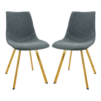 Set of two Markley Modern Leather Dining Chairs with gold metal legs, featuring sleek design and comfortable seating.