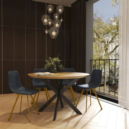 Set of two Markley modern leather dining chairs with gold metal legs, stylish furniture for contemporary dining rooms