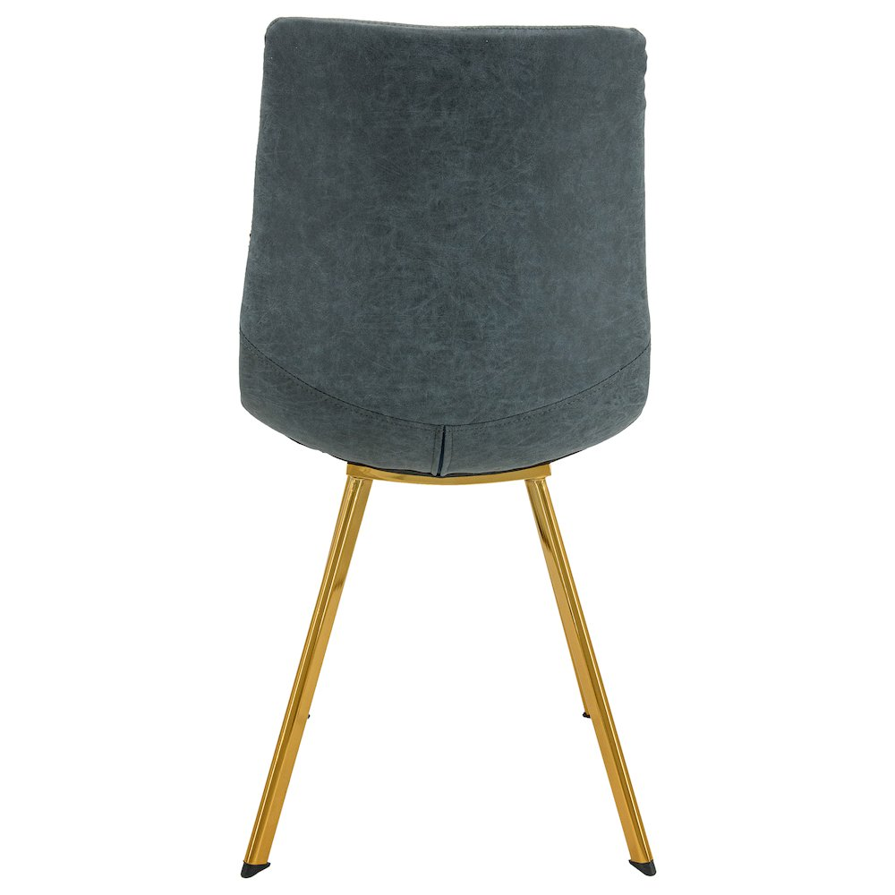 Pair of modern leather dining chairs with gold metal legs, featuring cushioned seats and sleek design from Start2Finish.