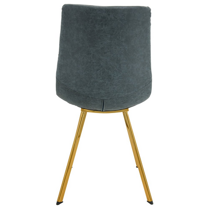 Pair of modern leather dining chairs with gold metal legs, featuring cushioned seats and sleek design from Start2Finish.