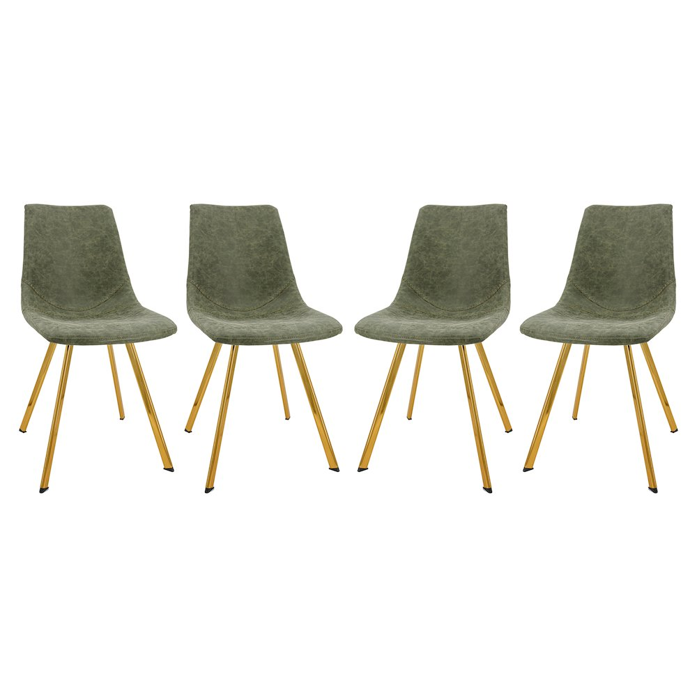 Set of four Markley modern leather dining chairs with gold metal legs, featuring sleek design and cushioned seats for stylish dining spaces.