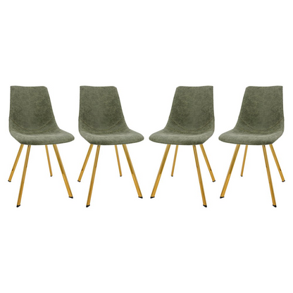 Set of four Markley modern leather dining chairs with gold metal legs, featuring sleek design and cushioned seats for stylish dining spaces.