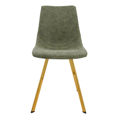 Set of four Markley Modern Leather Dining Chairs with gold legs, featuring sleek design and plush seating for contemporary dining rooms.
