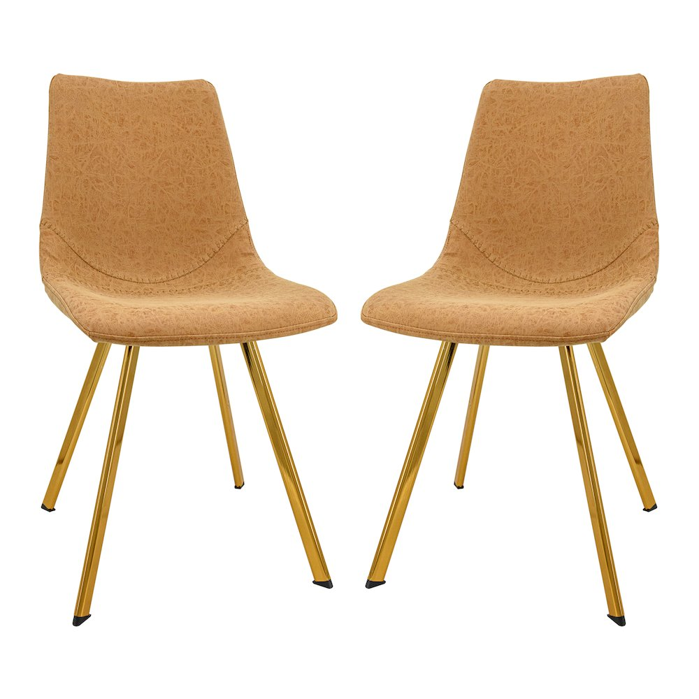 Set of 2 Markley modern leather dining chairs with gold metal legs, featuring sleek design and cushioned seating for contemporary dining rooms.