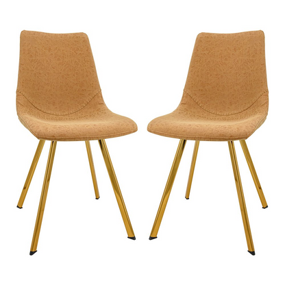 Set of 2 Markley modern leather dining chairs with gold metal legs, featuring sleek design and cushioned seating for contemporary dining rooms.