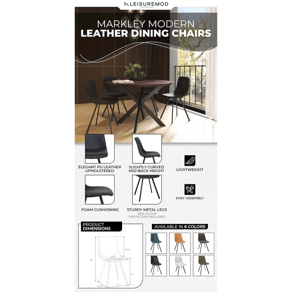 Modern leather dining chair with metal legs from Start2Finish, showcasing a sleek design and comfortable seating.