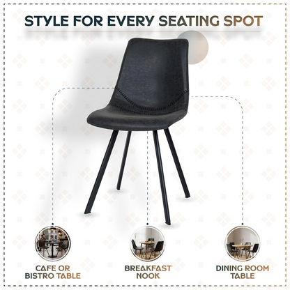 Modern leather dining chair with metal legs by Start2Finish, featuring a sleek design and cushioned seat for dining rooms.
