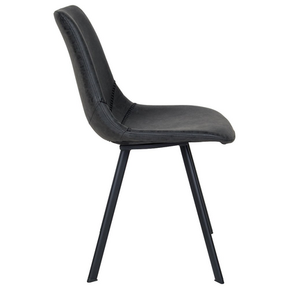 Modern leather dining chair by Start2Finish with metal legs, featuring a sleek design and cushioned seat for comfortable dining.