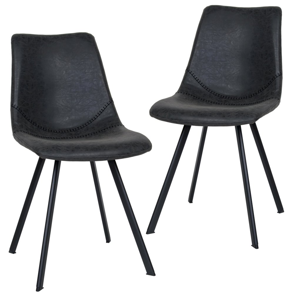 Set of two Markley modern leather dining chairs with metal legs, featuring sleek design and comfortable seating.