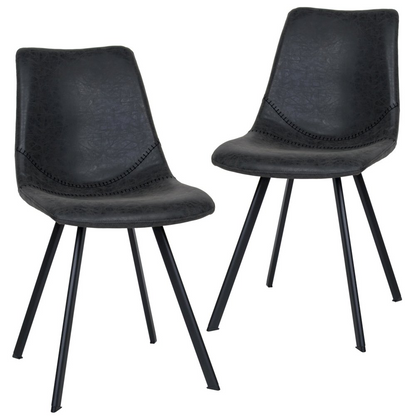 Set of two Markley modern leather dining chairs with metal legs, featuring sleek design and comfortable seating.