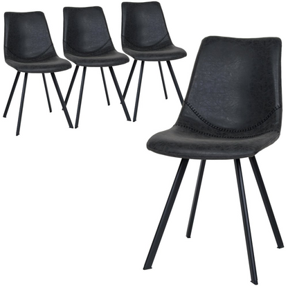 Set of four Markley modern leather dining chairs with metal legs, featuring sleek design and contemporary furniture style.