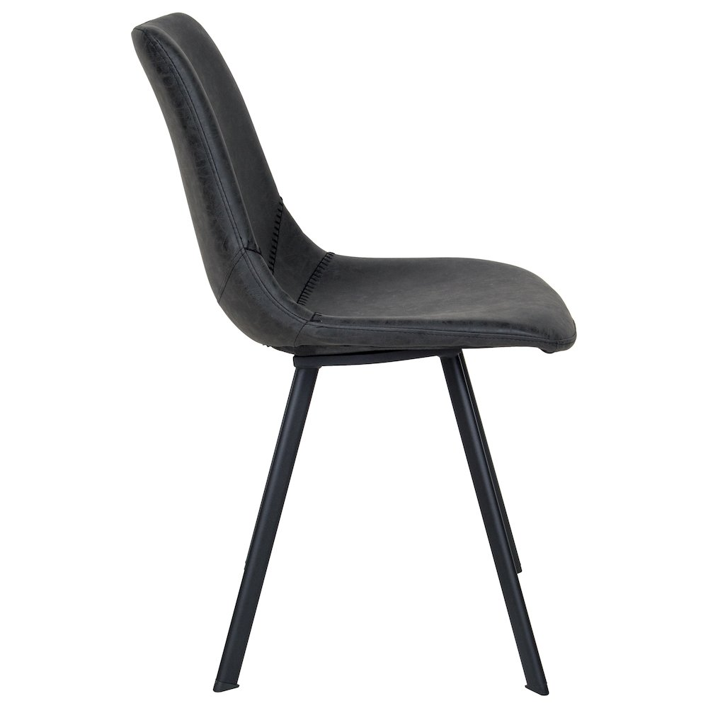 Set of four Markley modern leather dining chairs with metal legs, featuring sleek design and comfortable seating.