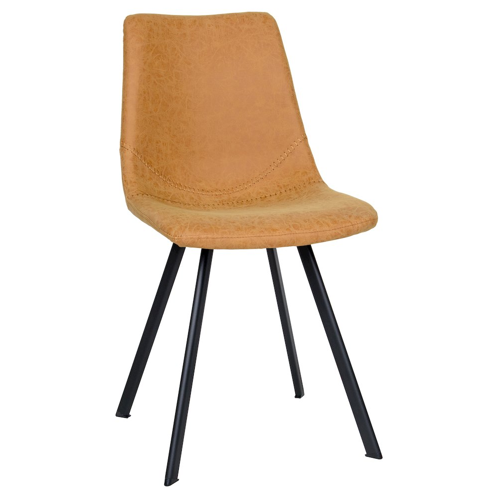 Modern leather dining chair with metal legs by Start2Finish, showing a sleek upholstered seat and sturdy metal frame.