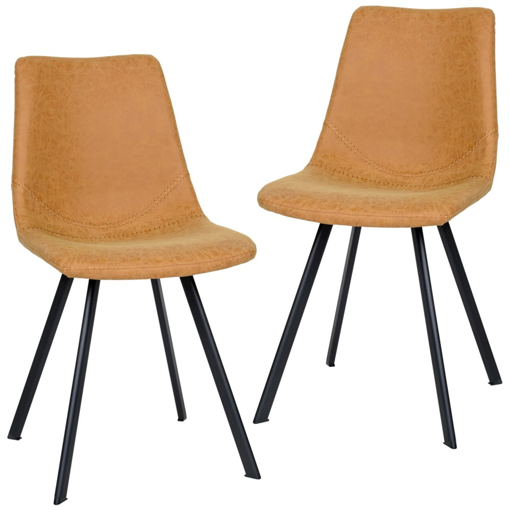Set of 2 Markley modern leather dining chairs with metal legs, featuring sleek black upholstery and contemporary design.